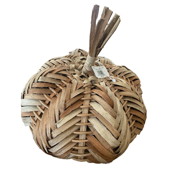 New Pottery Barn Decorative Rattan pumpkin MEDIUM wooden Thanksgiving Halloween - Picture 6 of 7